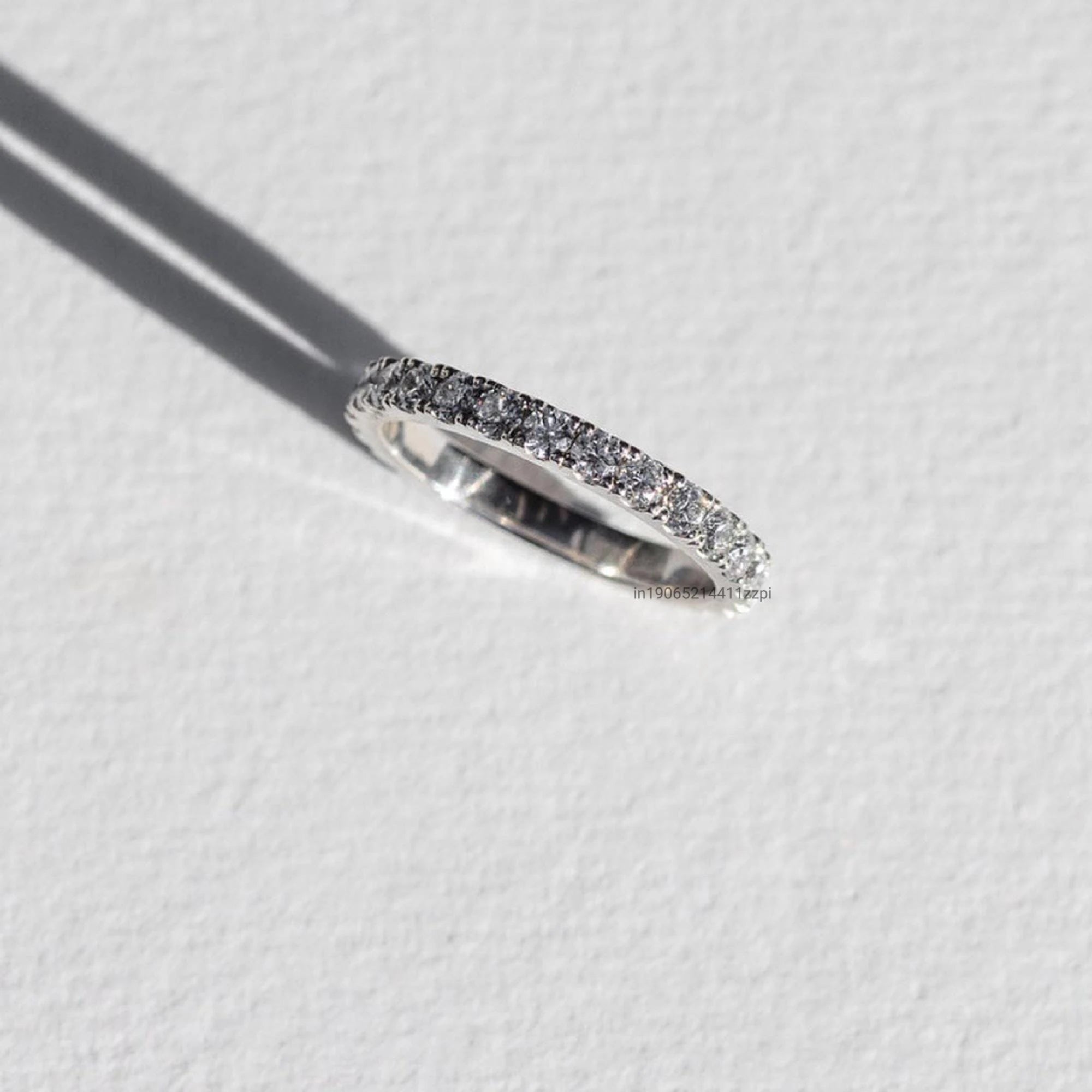 14k White Gold Moissanite Wedding Band with 0.75 Carat Round Brilliant Cut Stones Full Eternity Pave Setting Stackable Ring