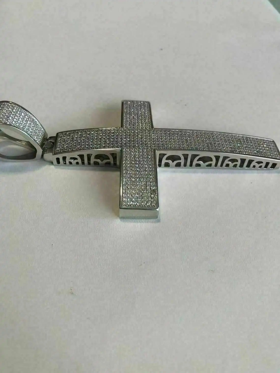 Men's 925 Sterling Silver Rhodium Plated 3.25" Solid Cross Pendant Iced Moissanite Jesus Crucifix Hip Hop Rapper Style Gift