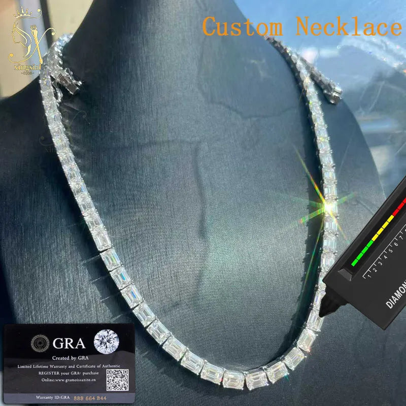 Custom Fashion Jewelry 925 Silver Iced Out Moissanite Tennis Chain with GRA Certificate for Men Women Moissanite Necklace