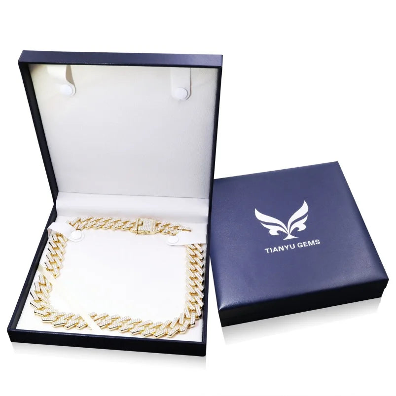 Tianyu Moissanite Chain Cuban 18K Gold Plated 925 Sterling Silver Miami 20MM Mossanite Ice Out VVS Moissanite Cuban Chain