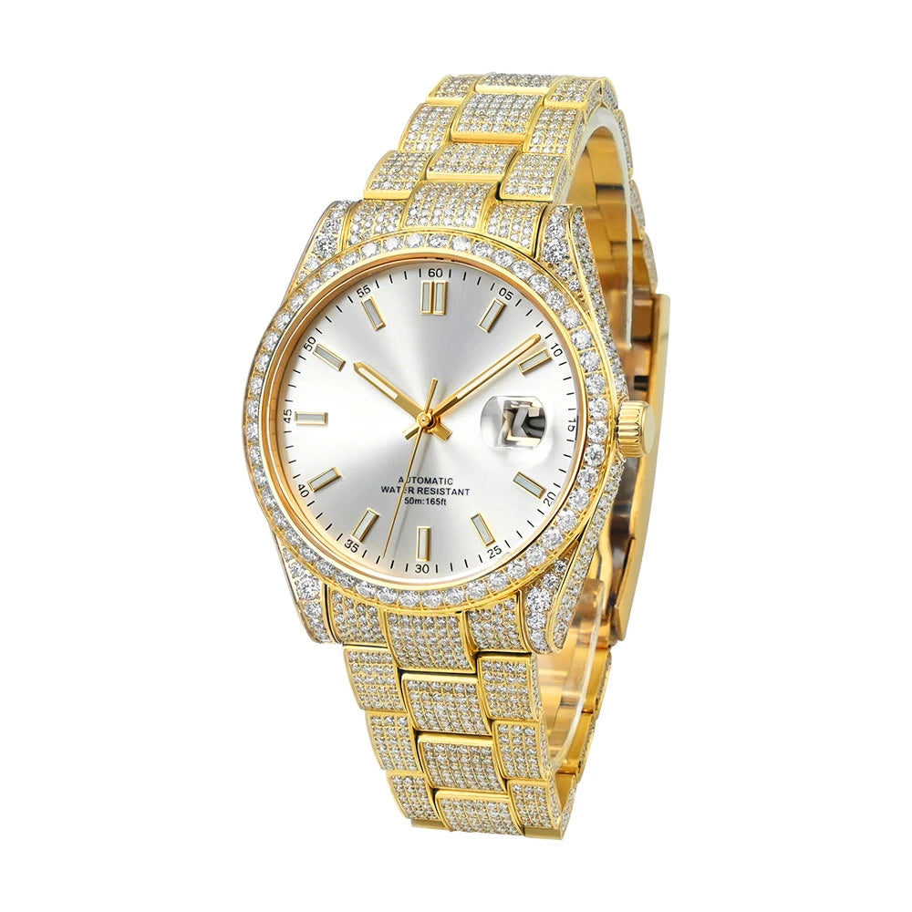 Hip Hop Bust Down Custom Automatic Mechanical Watches Luxury Brand Gold Iced Out VVS Moissanite Diamond Watch for Men  8215