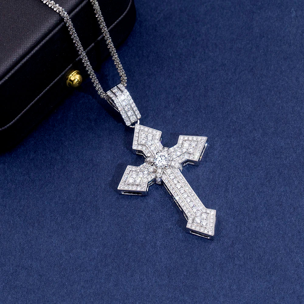 MSN-908 18K White Gold  Custom Cut Lab Diamond Pendant  Lab Grown Diamond Cross Pendant