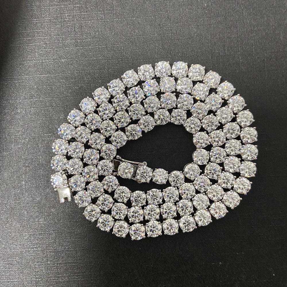 HQ GEMS 20 Inch 5mm Diamond 925 Sterling Silver Hip Hop Iced Out Moissanite Diamond Tennis Chain Necklace