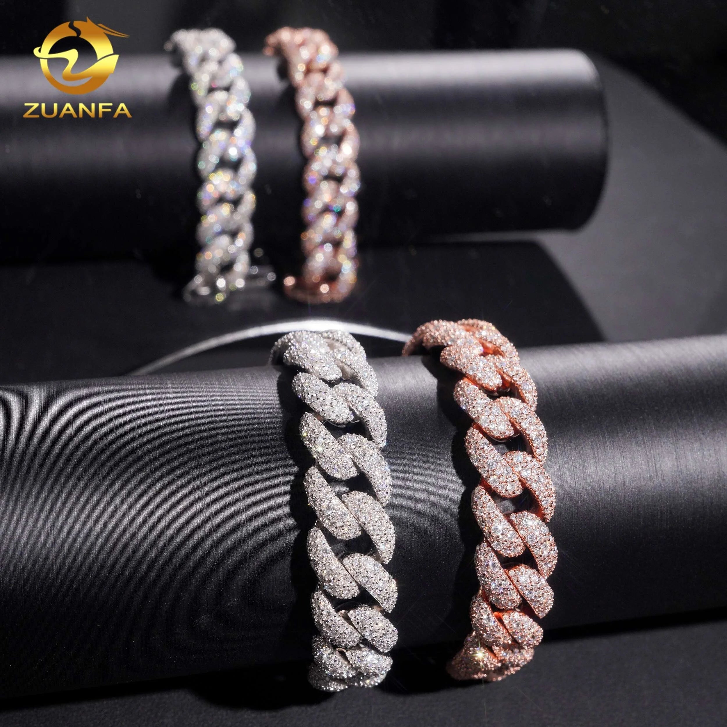 Fast Shipping Local Stock 925 Silver Hip Hop 14mm Mosaic Setting Iced Out Moissanite Cuban Link Bracelet