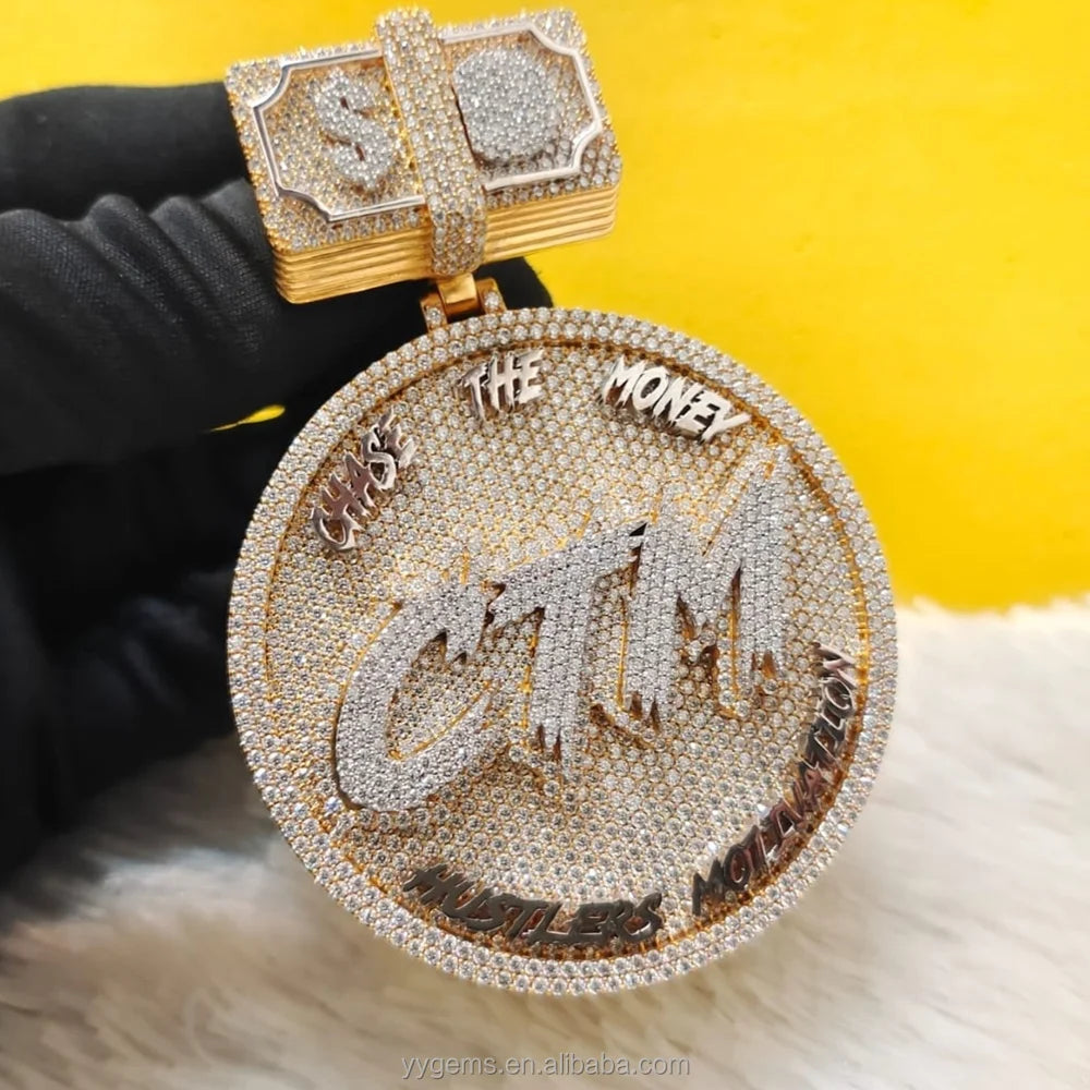 Yu Ying Custom Bail Raised Letter Pendant Solid 925 Sterling Silver Real Gold Plated Hip Hop Logo Pendant for Necklace Jewelry