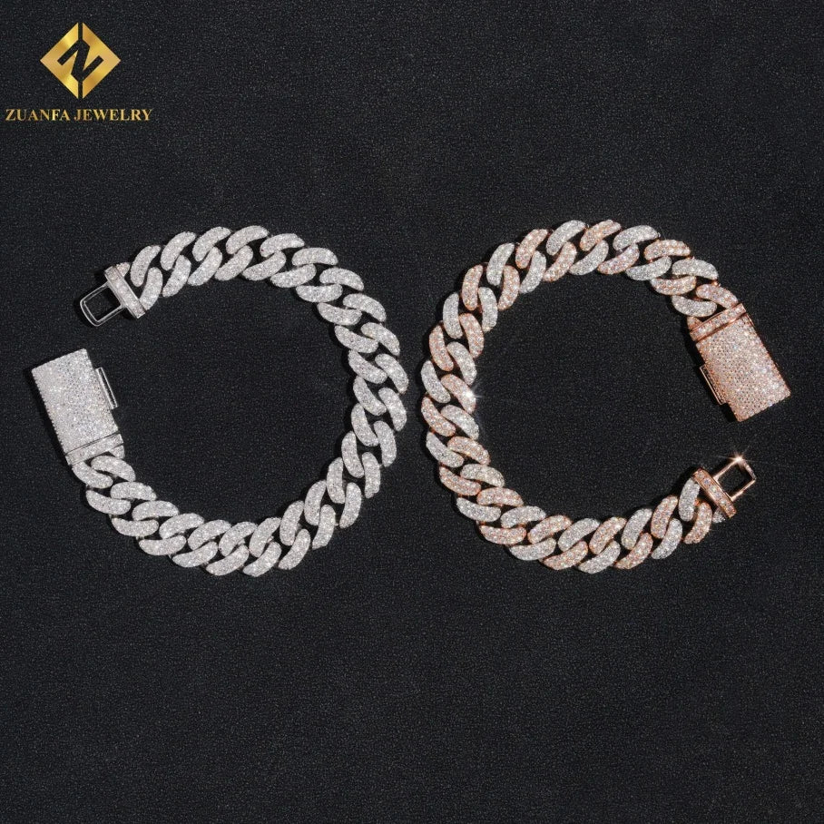 13mm Two ToneJewelry 925 Sterling Silver Moissanite Cuban Link Chain Hip Hop Cuban Iced Out Necklace Bracelet for Men Women