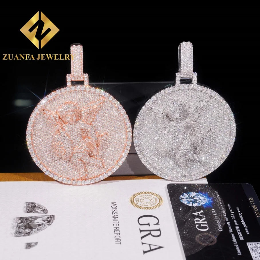 3D Design Angel Pendant Hip Hop 925 Silver Moissanite Pendant Jewelry Rose Gold & Silver Plated Fine Ice Out Pendant for Men