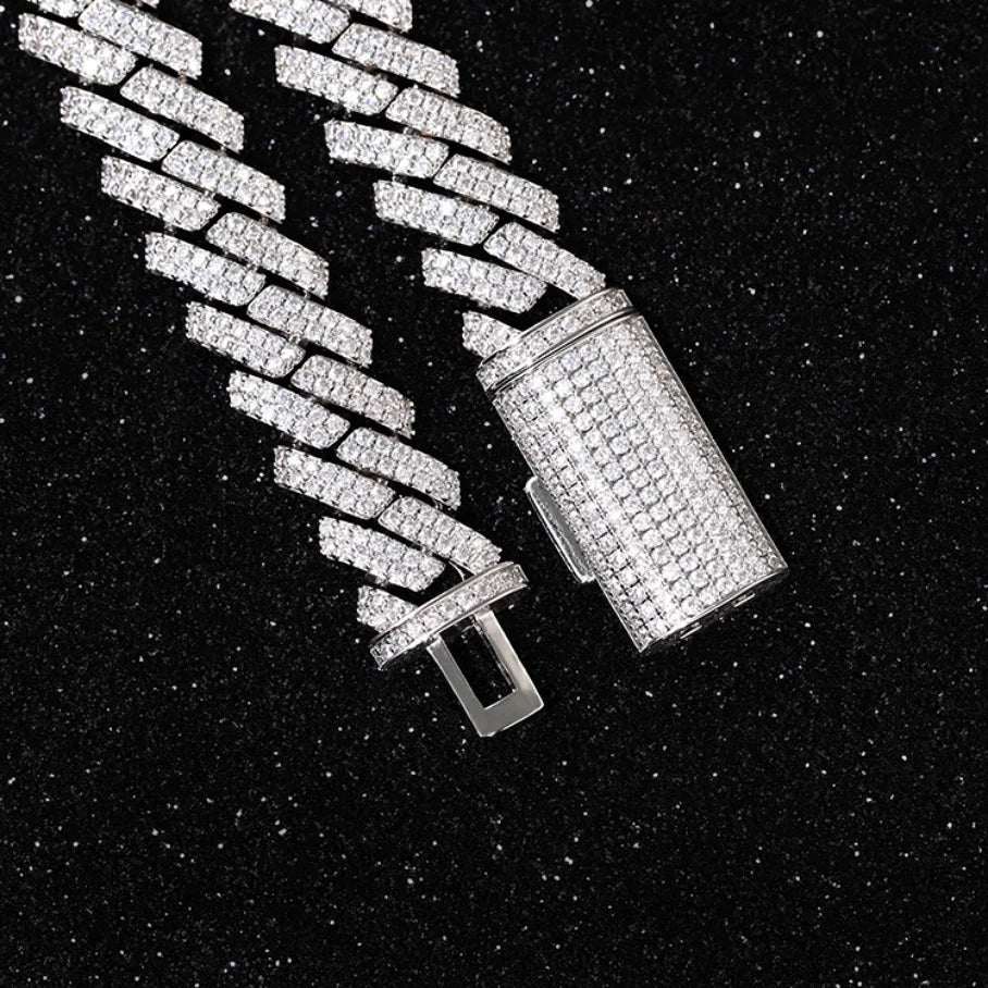 18K Gold Cuban Link Chain 12mm Wide 2-Row Lab Grown Diamond Hiphop Fine Jewelry Bracelet Necklaces for Wedding Anniversary Gift