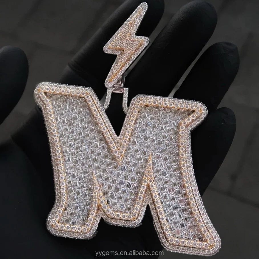 Custom Bail/logo Full Iced Out Moissanite Pendant Pass Diamond test 925 Silver Round Pendant Custom Letter Pendants Jewelry