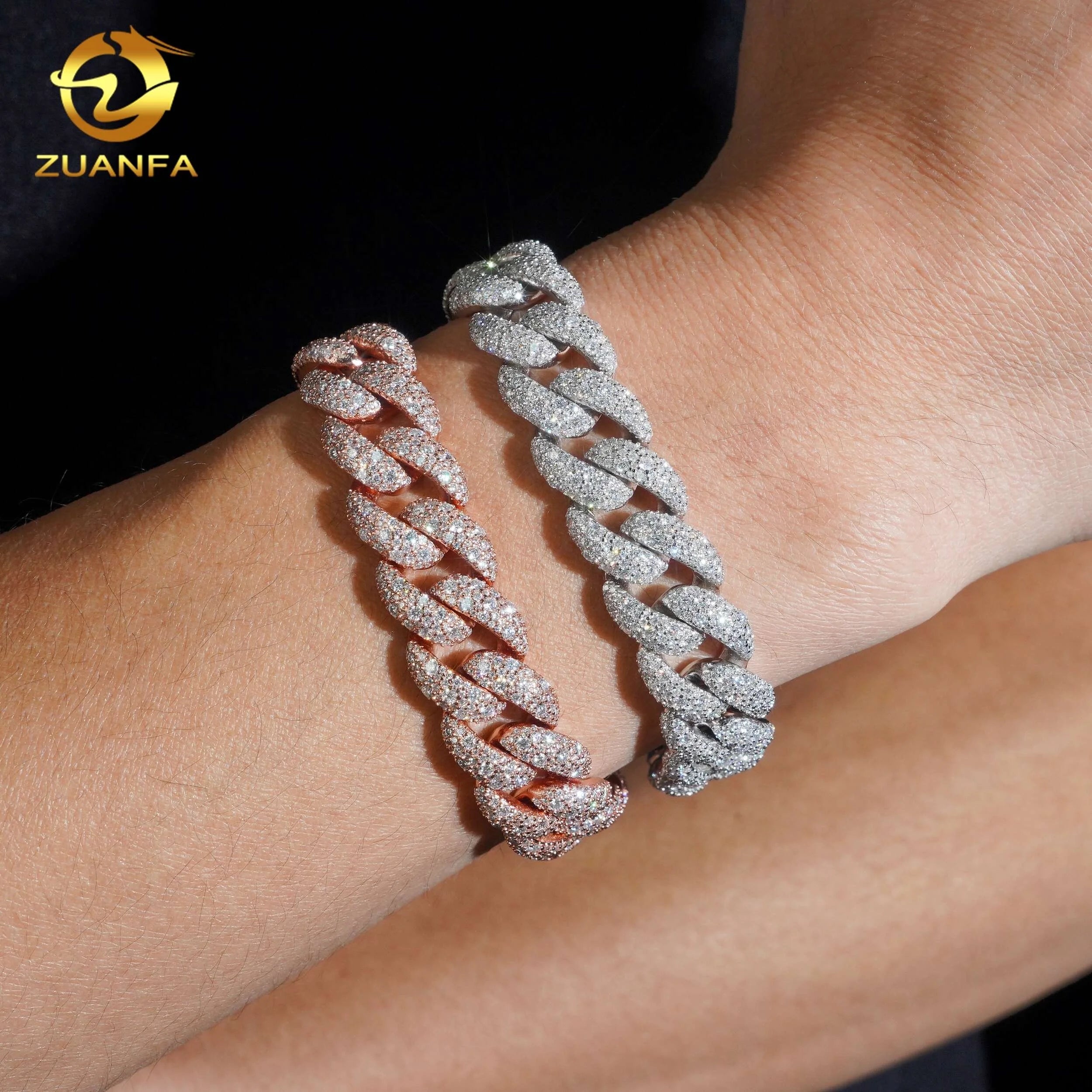 Fast Shipping Local Stock 925 Silver Hip Hop 14mm Mosaic Setting Iced Out Moissanite Cuban Link Bracelet