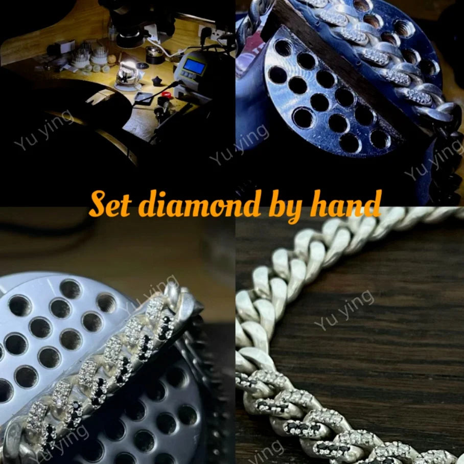 18K Gold Cuban Link Chain 12mm Wide 2-Row Lab Grown Diamond Hiphop Fine Jewelry Bracelet Necklaces for Wedding Anniversary Gift