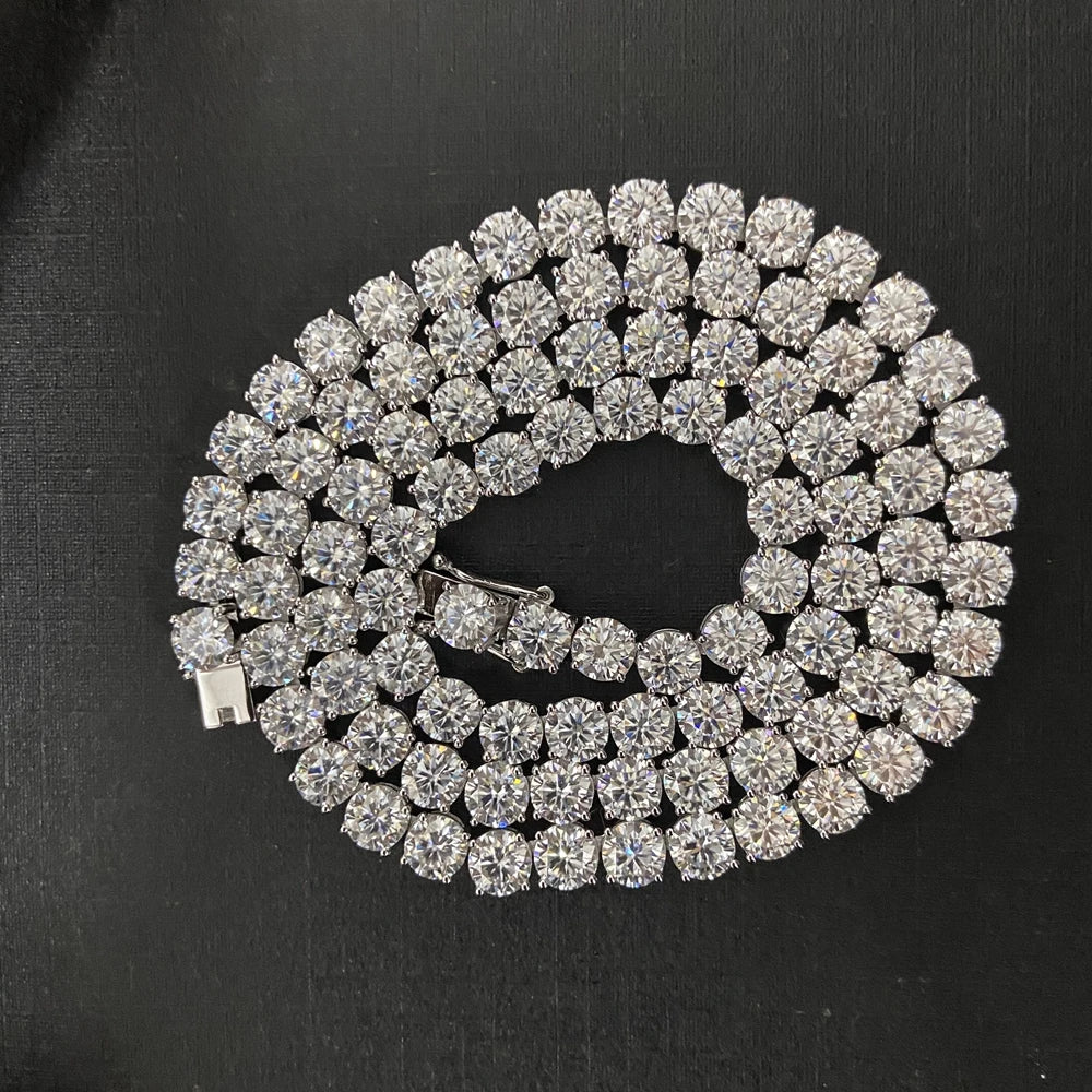 HQ GEMS 20 Inch 5mm Diamond 925 Sterling Silver Hip Hop Iced Out Moissanite Diamond Tennis Chain Necklace
