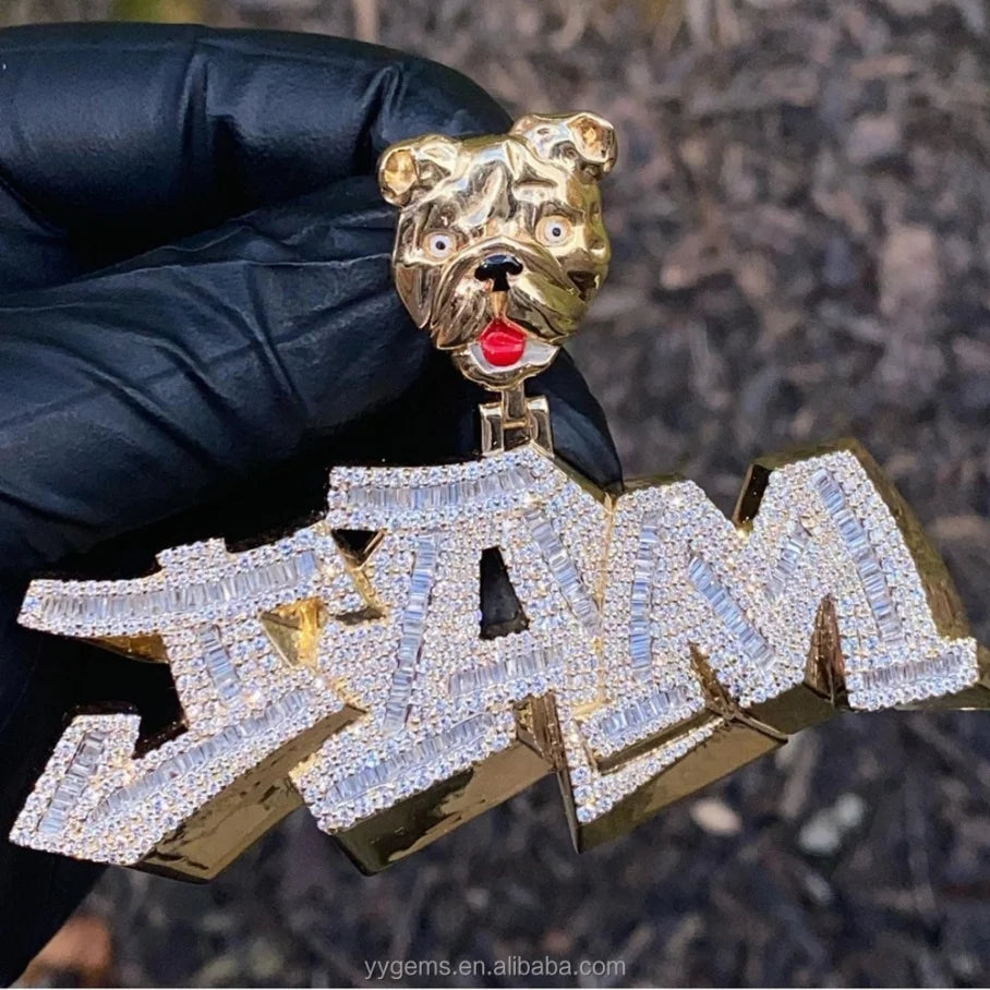Custom Bail/logo Full Iced Out Moissanite Pendant Pass Diamond test 925 Silver Round Pendant Custom Letter Pendants Jewelry