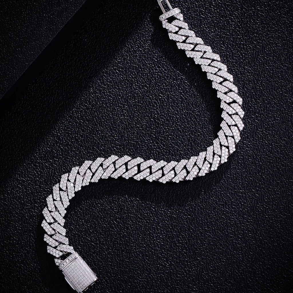 Luxury Cuban Link Chain Moissanite DEF VVS 12MM 925 Sterling Silver Cuban Clover Bracelets Iced Out Hip Hop Jewelry for Men