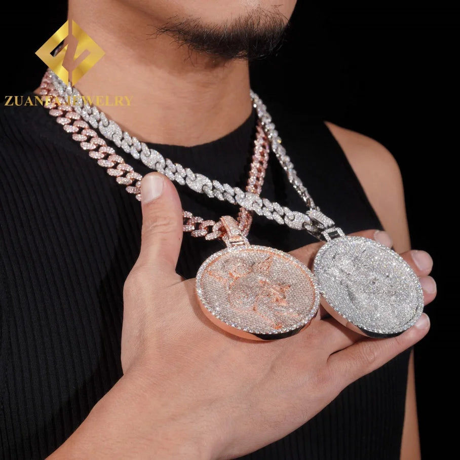 3D Design Angel Pendant Hip Hop 925 Silver Moissanite Pendant Jewelry Rose Gold & Silver Plated Fine Ice Out Pendant for Men