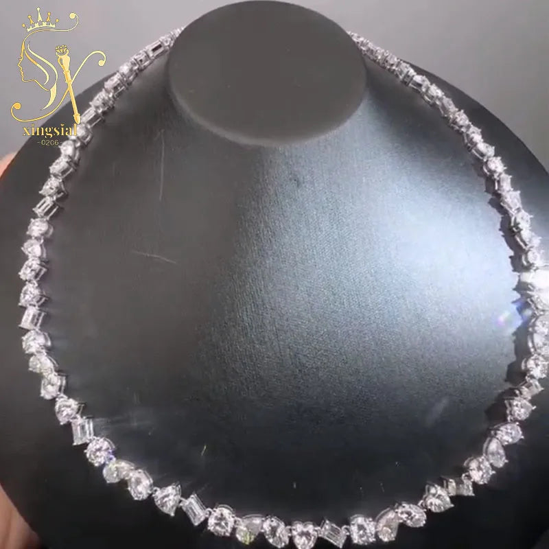 Custom Fashion Jewelry 925 Silver Iced Out Moissanite Tennis Chain with GRA Certificate for Men Women Moissanite Necklace