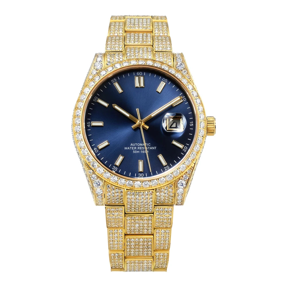 Hip Hop Bust Down Custom Automatic Mechanical Watches Luxury Brand Gold Iced Out VVS Moissanite Diamond Watch for Men  8215
