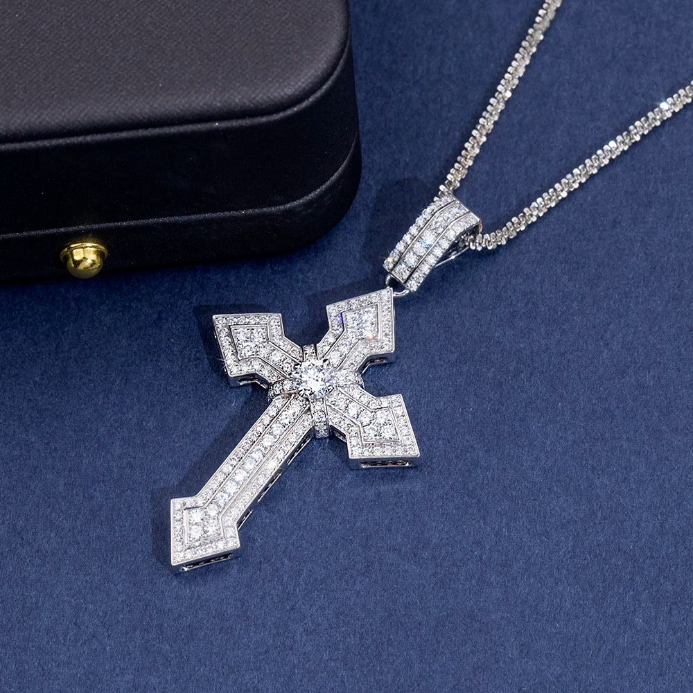 MSN-908 18K White Gold  Custom Cut Lab Diamond Pendant  Lab Grown Diamond Cross Pendant