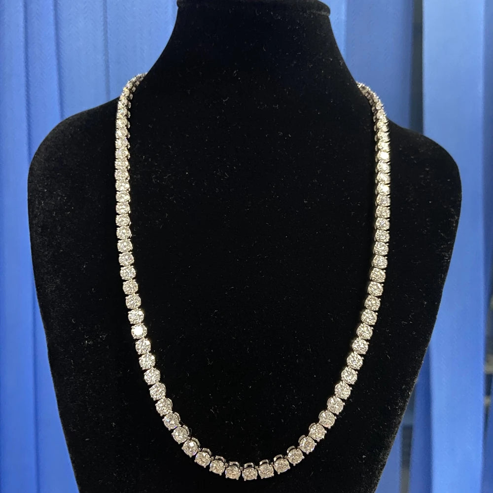 HQ GEMS 20 Inch 5mm Diamond 925 Sterling Silver Hip Hop Iced Out Moissanite Diamond Tennis Chain Necklace