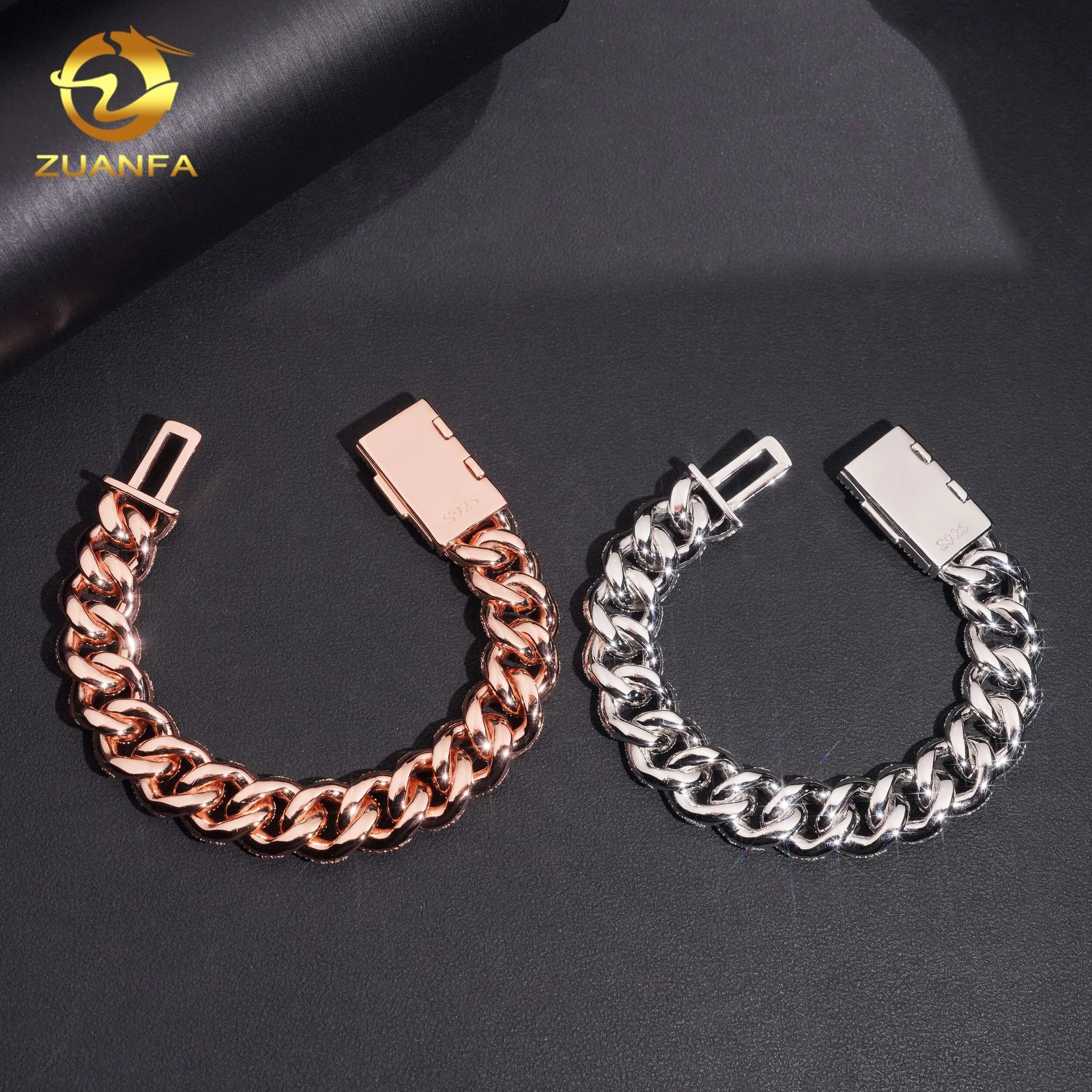 Fast Shipping Local Stock 925 Silver Hip Hop 14mm Mosaic Setting Iced Out Moissanite Cuban Link Bracelet