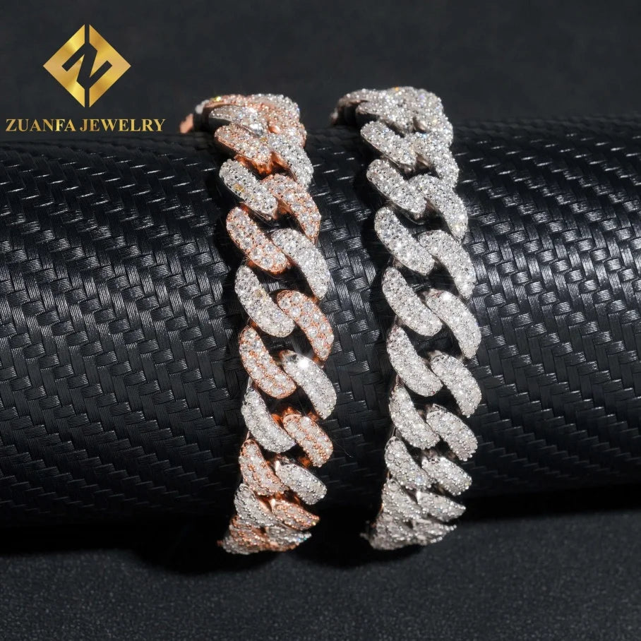 13mm Two ToneJewelry 925 Sterling Silver Moissanite Cuban Link Chain Hip Hop Cuban Iced Out Necklace Bracelet for Men Women