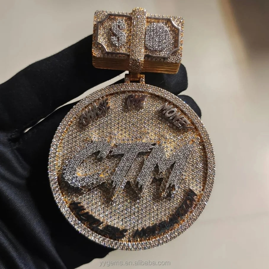 Yu Ying Custom Bail Raised Letter Pendant Solid 925 Sterling Silver Real Gold Plated Hip Hop Logo Pendant for Necklace Jewelry
