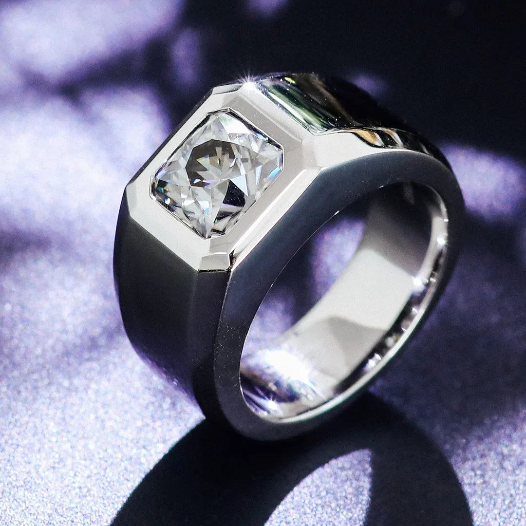 20g Luxurious 18K White Gold Asscher Cut . Certified Moissanite Diamonds Customized Chunky Fine Jewelry Rings Couple Set