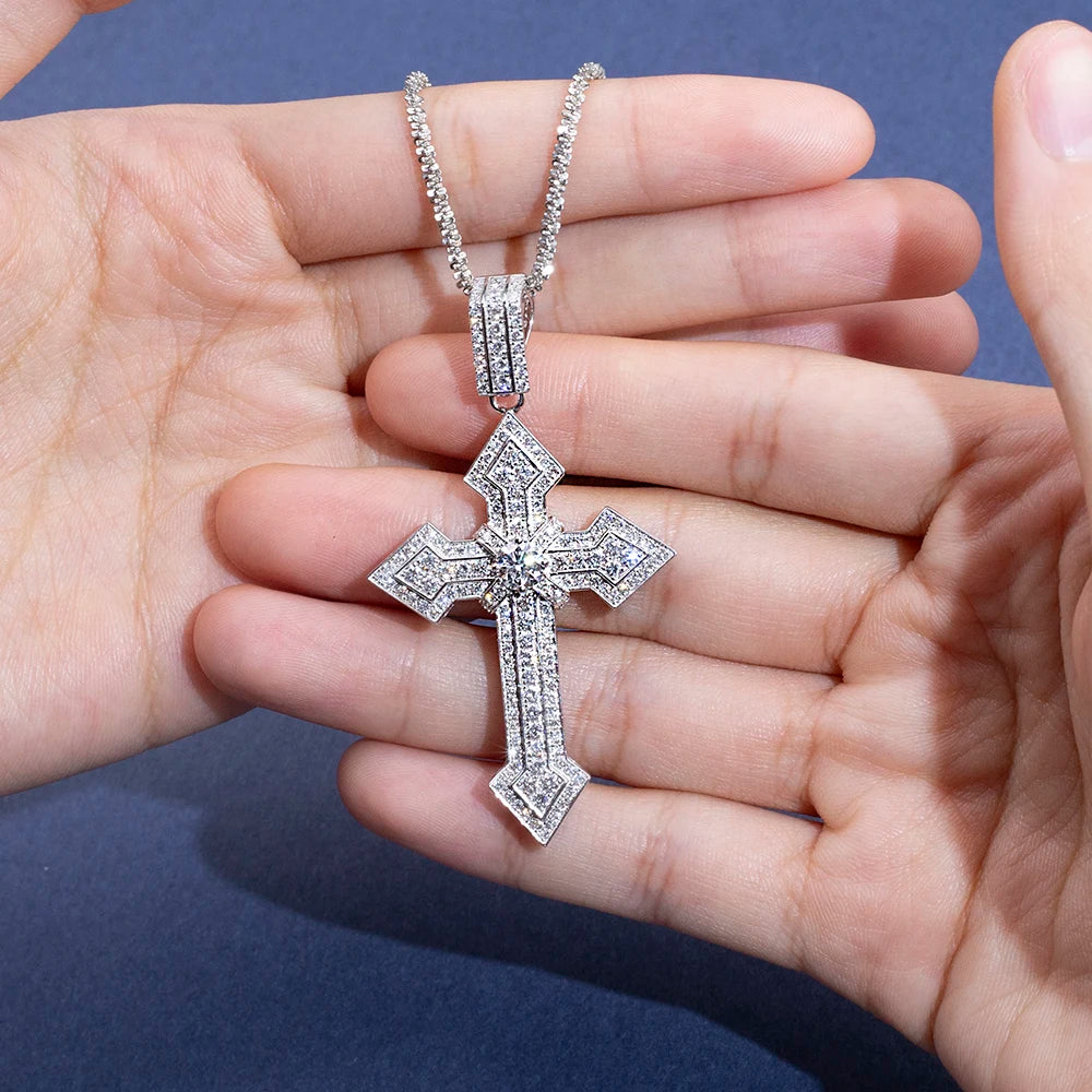 MSN-908 18K White Gold  Custom Cut Lab Diamond Pendant  Lab Grown Diamond Cross Pendant