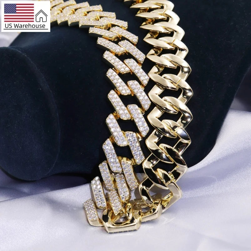 Tianyu Moissanite Chain Cuban 18K Gold Plated 925 Sterling Silver Miami 20MM Mossanite Ice Out VVS Moissanite Cuban Chain