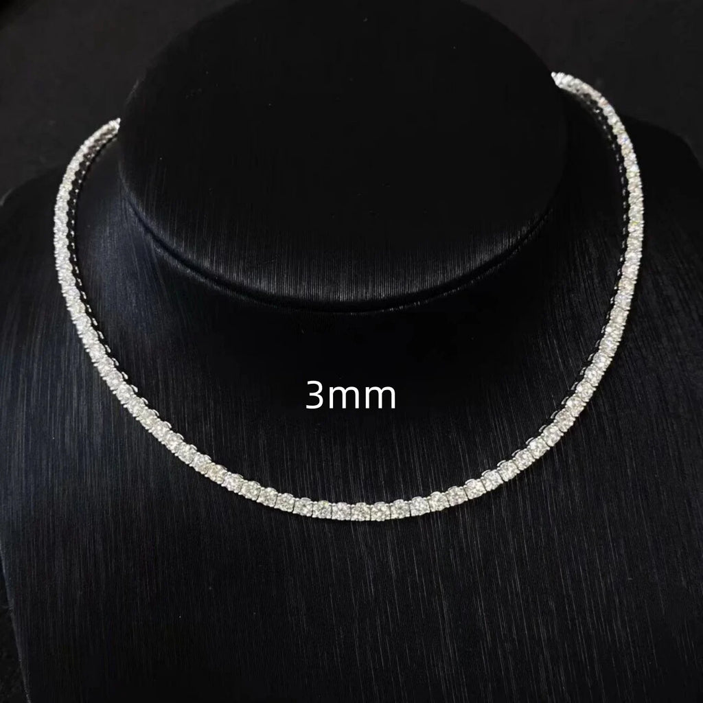 Popular Platinum 14K Gold Plated Lab-grown Diamond 3mm Brilliant-cut Tennis Necklace Hip Style Design-Environmental Friendly
