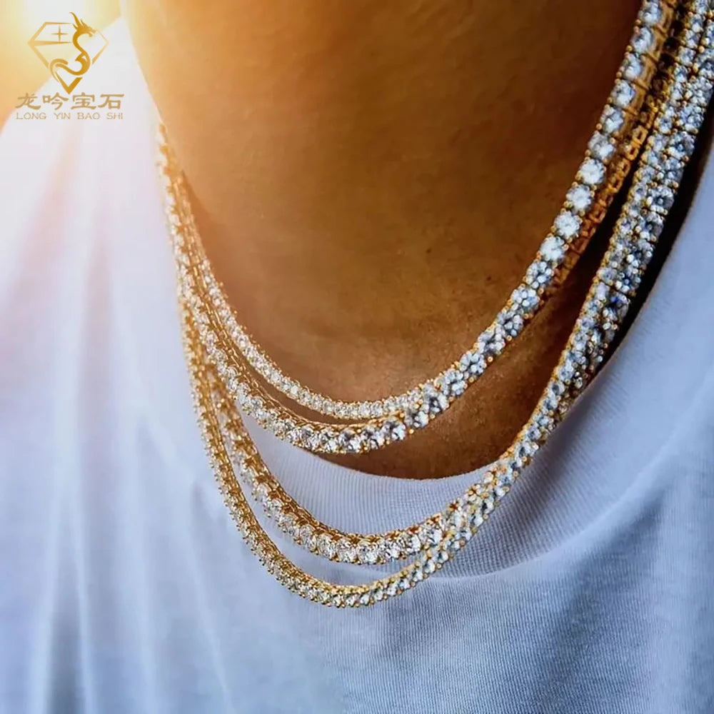 Round Lab Grown Moissanite Diamond Necklace D vvs1 925 sterling silver chain 1CT 16inch