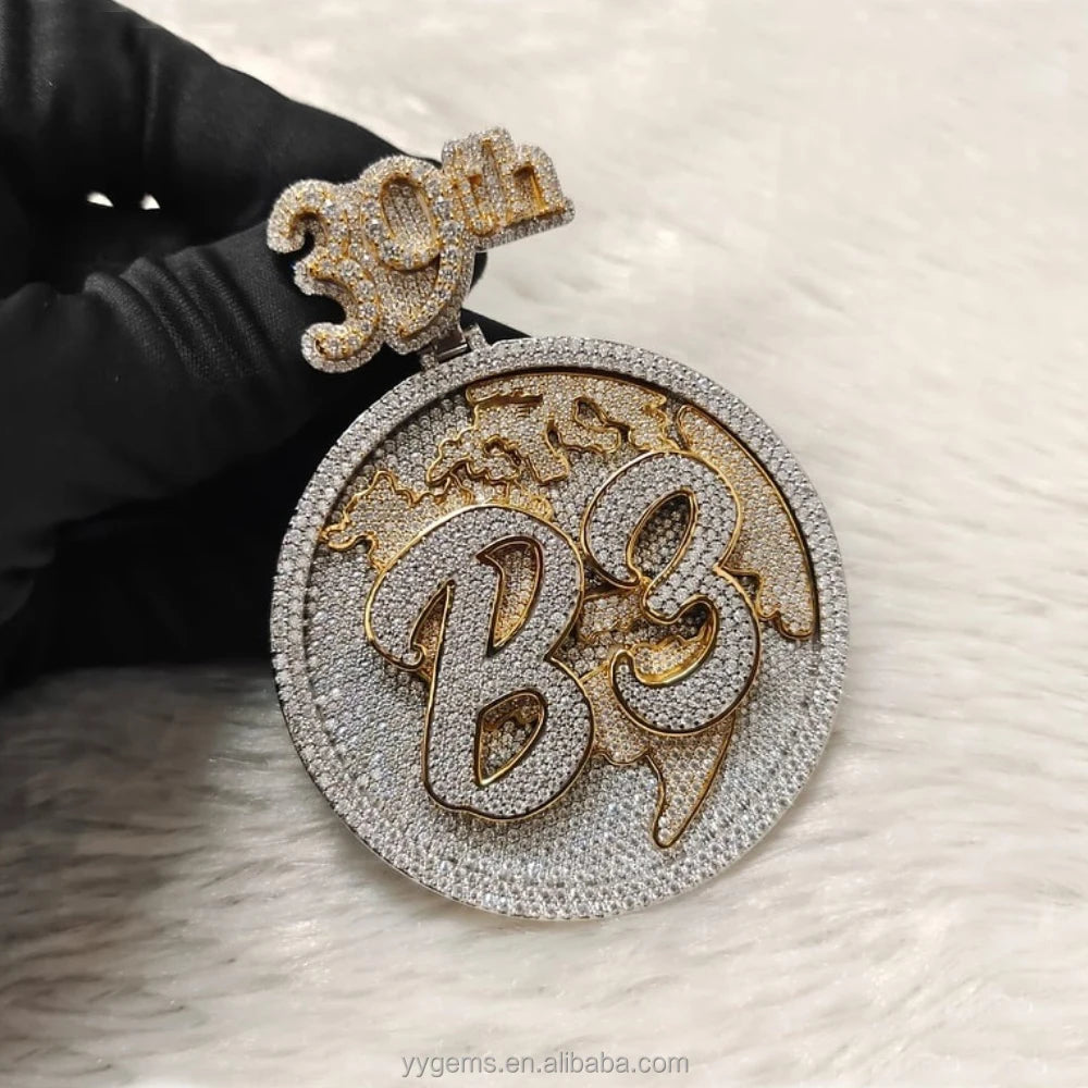 Yu Ying Custom Bail Raised Letter Pendant Solid 925 Sterling Silver Real Gold Plated Hip Hop Logo Pendant for Necklace Jewelry