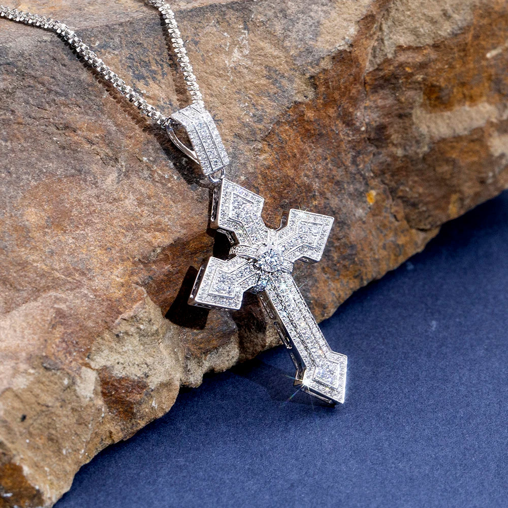 MSN-908 18K White Gold  Custom Cut Lab Diamond Pendant  Lab Grown Diamond Cross Pendant