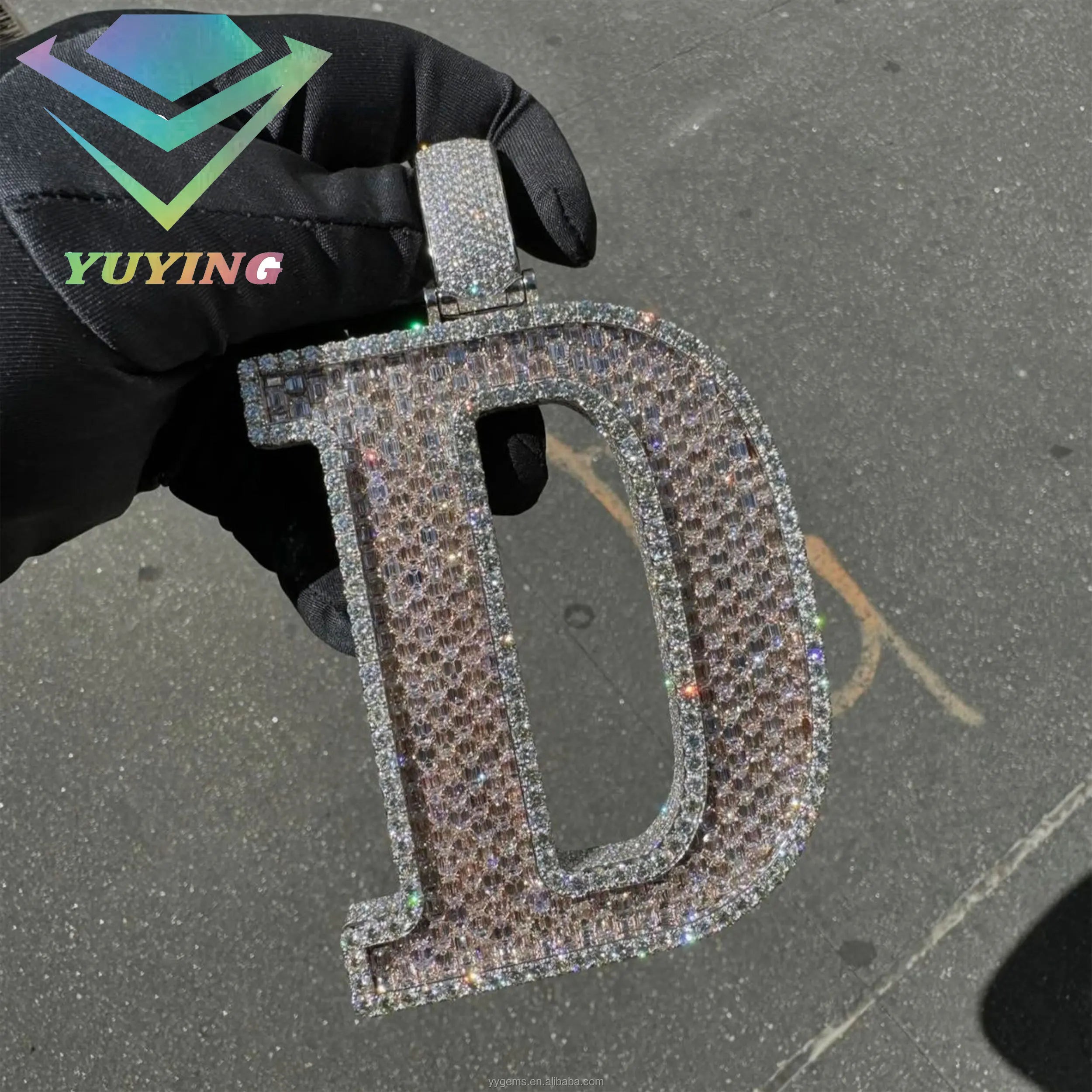 Custom Bail/logo Full Iced Out Moissanite Pendant Pass Diamond test 925 Silver Round Pendant Custom Letter Pendants Jewelry