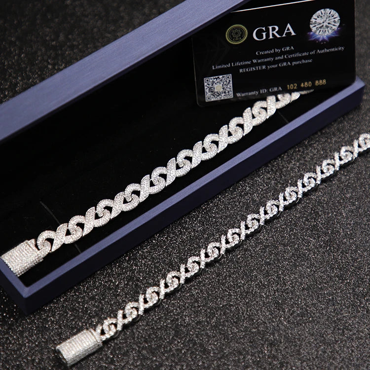 Customized Cuban Bracelet 925 Silver VVS Clarity Moissanite Diamond Iced Out 9mm 13mm Infinite Cuban Chain Moissanite Bracelet
