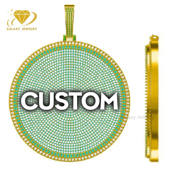 Hiphop Jewelry Custom Men 925 Solid Silver Iced Out VVS Diamond Moissanite Big Disc Name Letter Pendant for Tennis Cuban Chain
