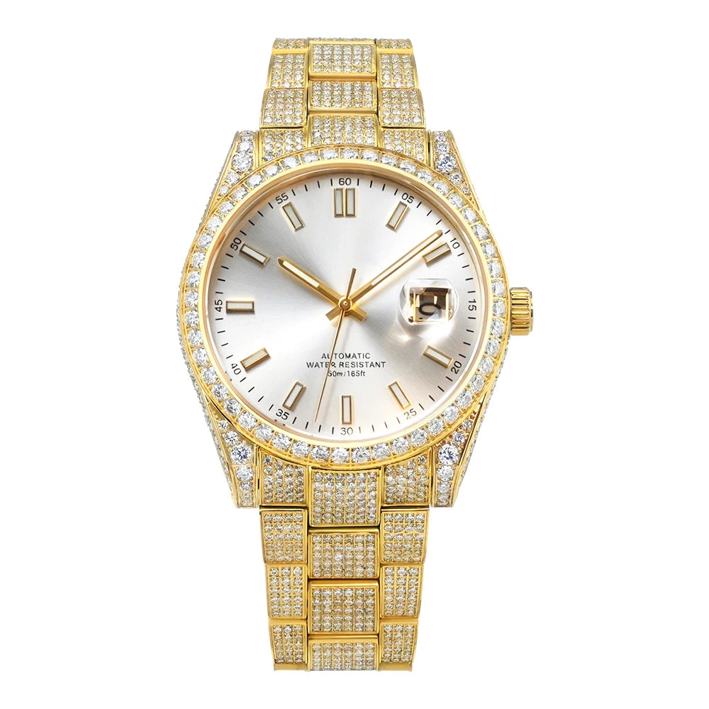 Hip Hop Bust Down Custom Automatic Mechanical Watches Luxury Brand Gold Iced Out VVS Moissanite Diamond Watch for Men  8215
