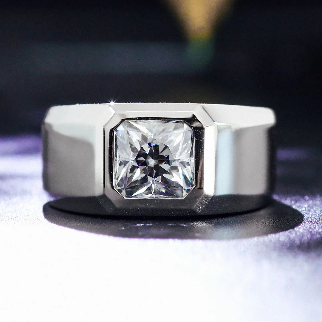 20g Luxurious 18K White Gold Asscher Cut . Certified Moissanite Diamonds Customized Chunky Fine Jewelry Rings Couple Set
