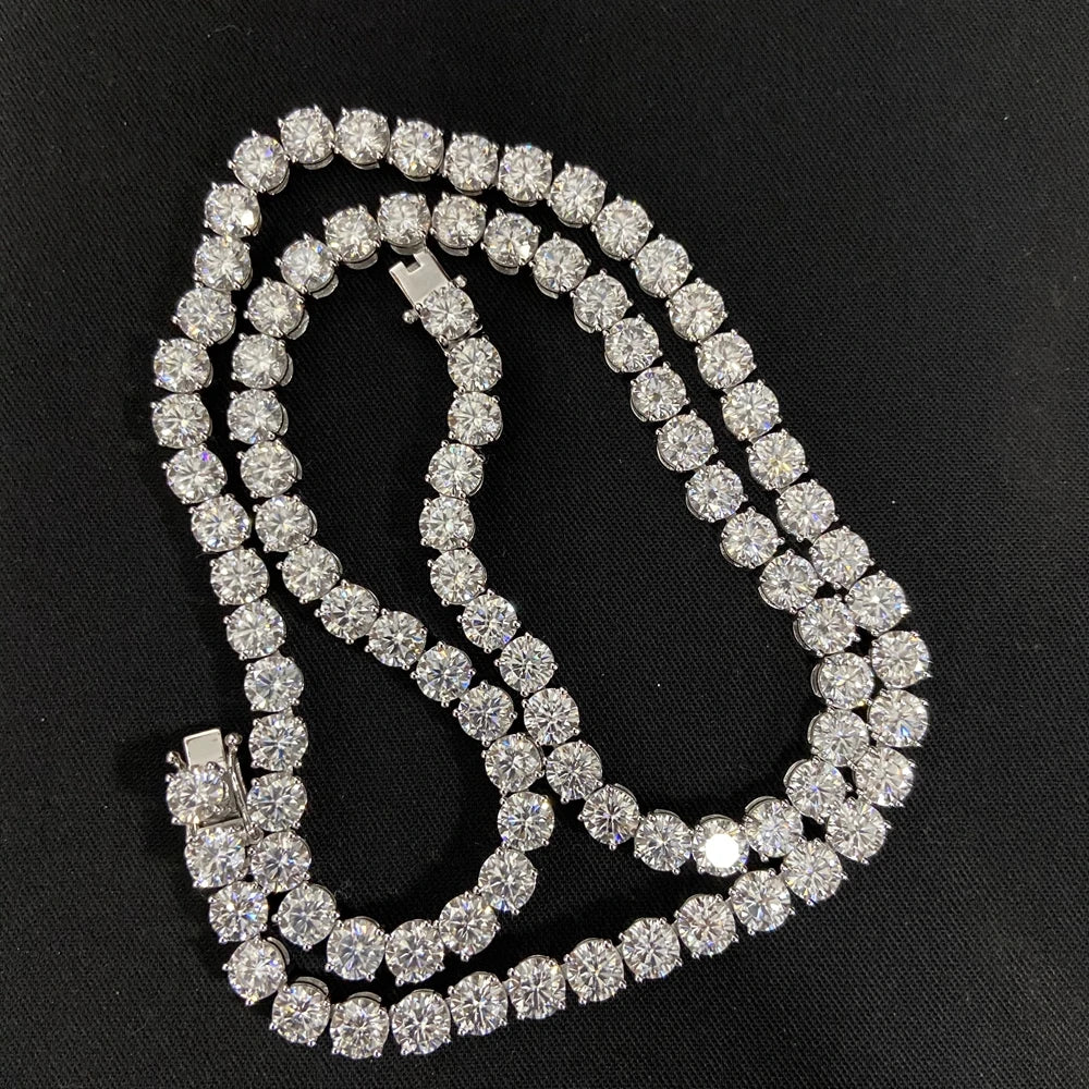 HQ GEMS 20 Inch 5mm Diamond 925 Sterling Silver Hip Hop Iced Out Moissanite Diamond Tennis Chain Necklace