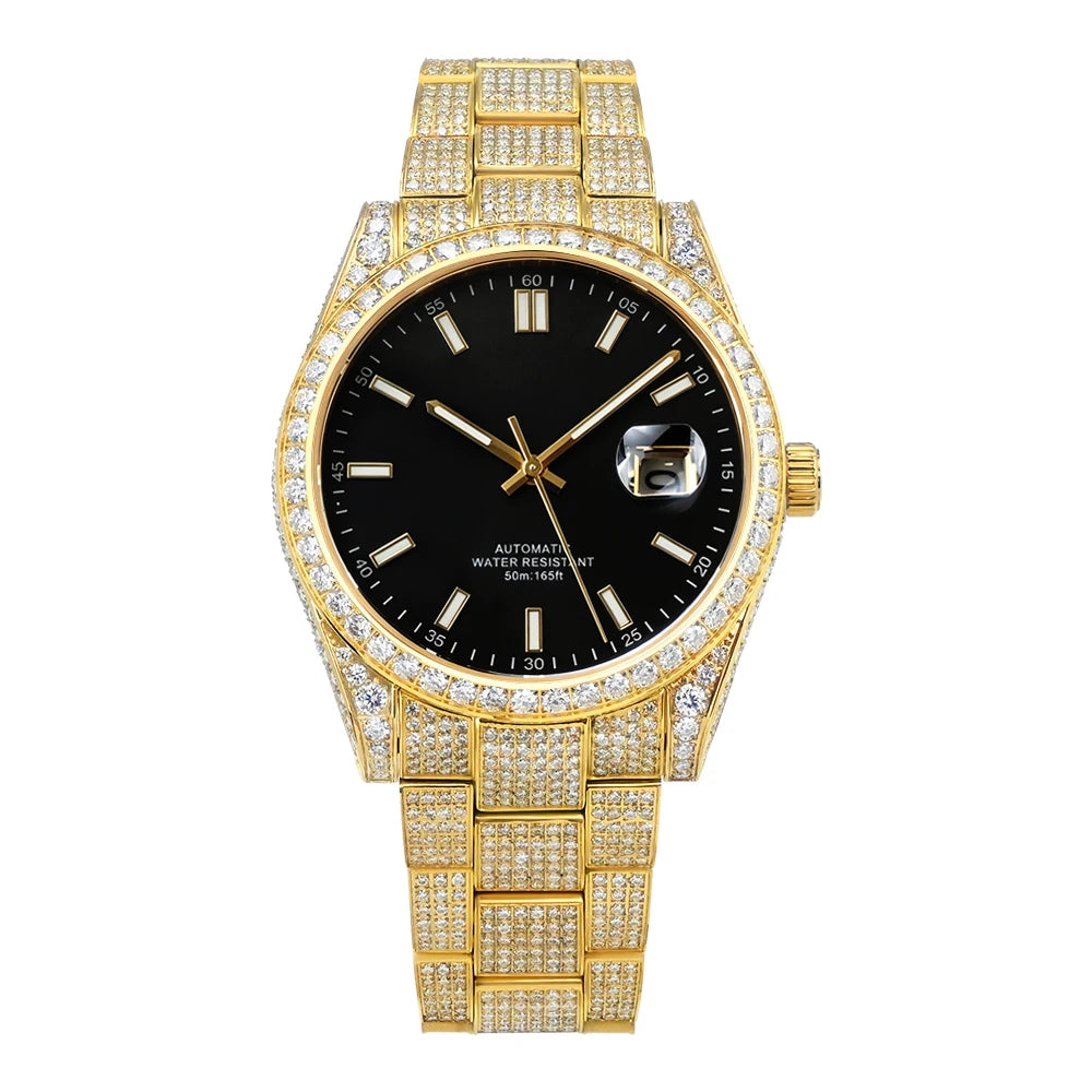 Hip Hop Bust Down Custom Automatic Mechanical Watches Luxury Brand Gold Iced Out VVS Moissanite Diamond Watch for Men  8215