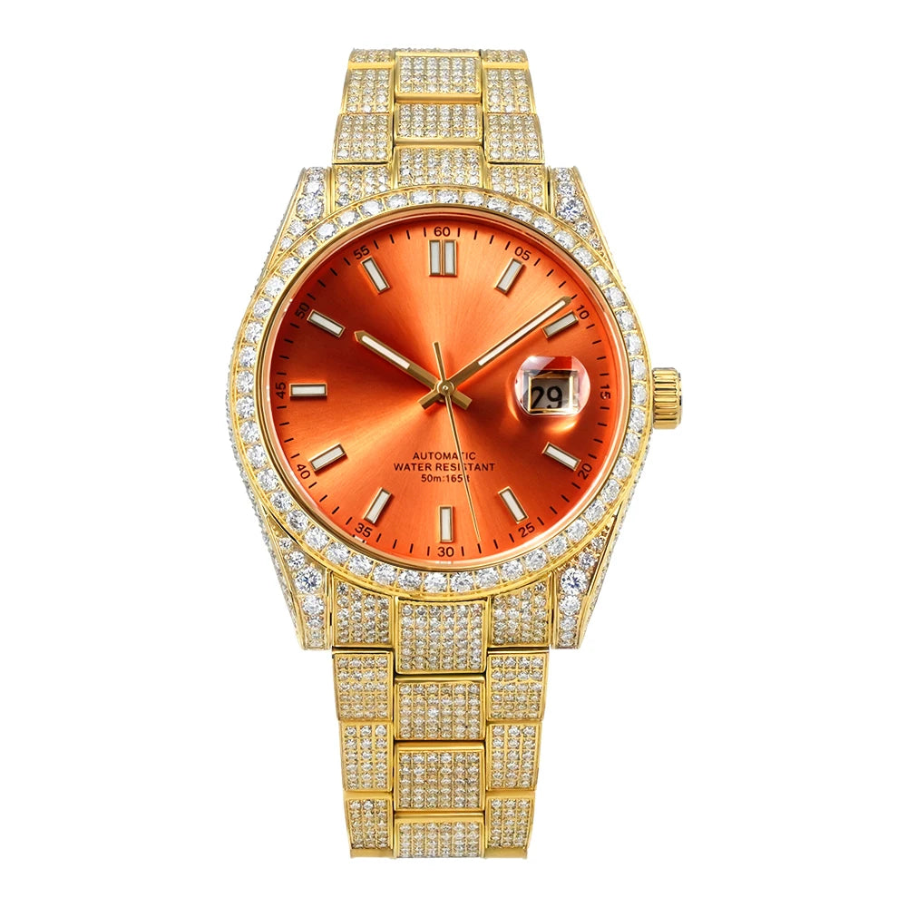 Hip Hop Bust Down Custom Automatic Mechanical Watches Luxury Brand Gold Iced Out VVS Moissanite Diamond Watch for Men  8215