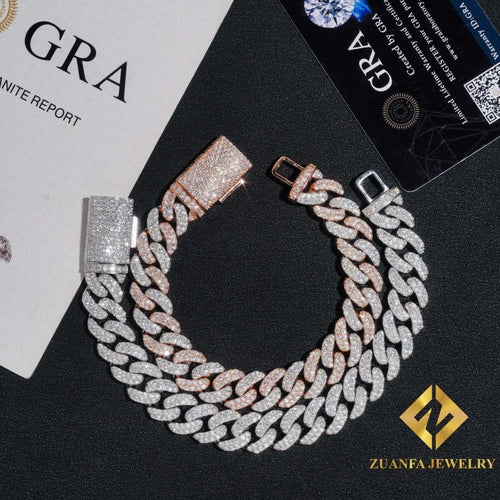 13mm Two ToneJewelry 925 Sterling Silver Moissanite Cuban Link Chain Hip Hop Cuban Iced Out Necklace Bracelet for Men Women