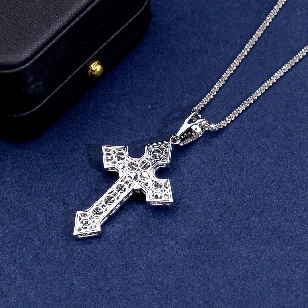 MSN-908 18K White Gold  Custom Cut Lab Diamond Pendant  Lab Grown Diamond Cross Pendant