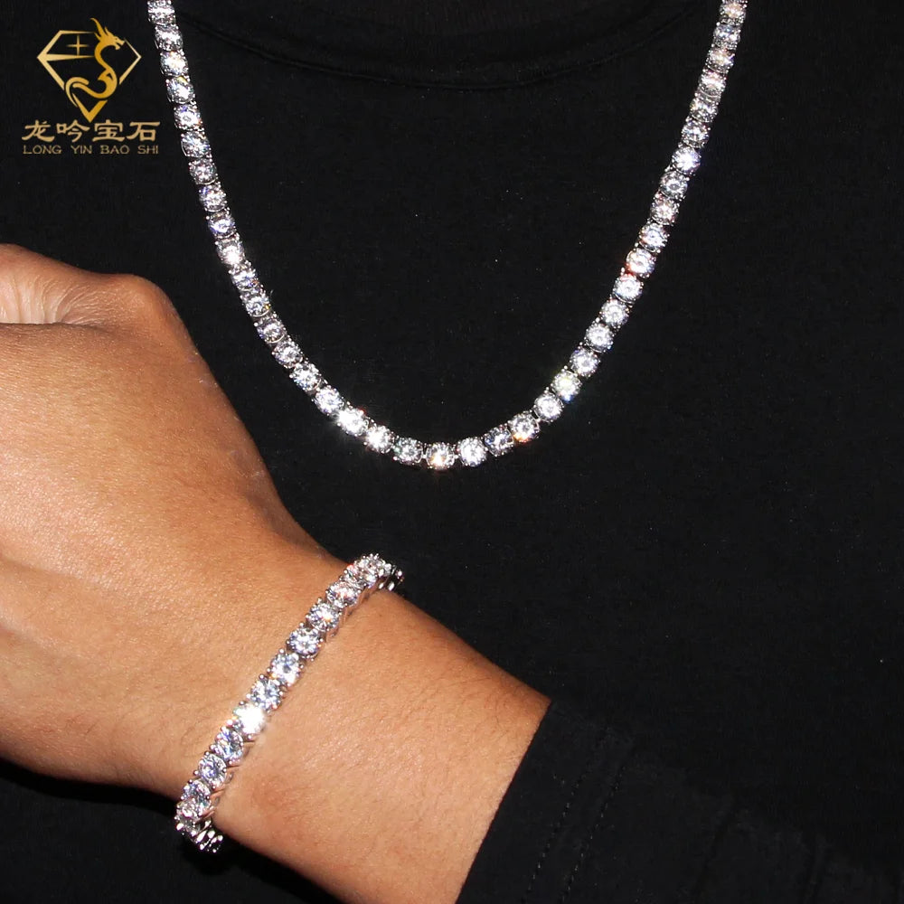 Round Lab Grown Moissanite Diamond Necklace D vvs1 925 sterling silver chain 1CT 16inch