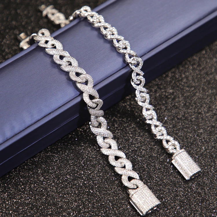 Customized Cuban Bracelet 925 Silver VVS Clarity Moissanite Diamond Iced Out 9mm 13mm Infinite Cuban Chain Moissanite Bracelet