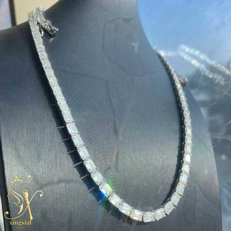 Custom Fashion Jewelry 925 Silver Iced Out Moissanite Tennis Chain with GRA Certificate for Men Women Moissanite Necklace