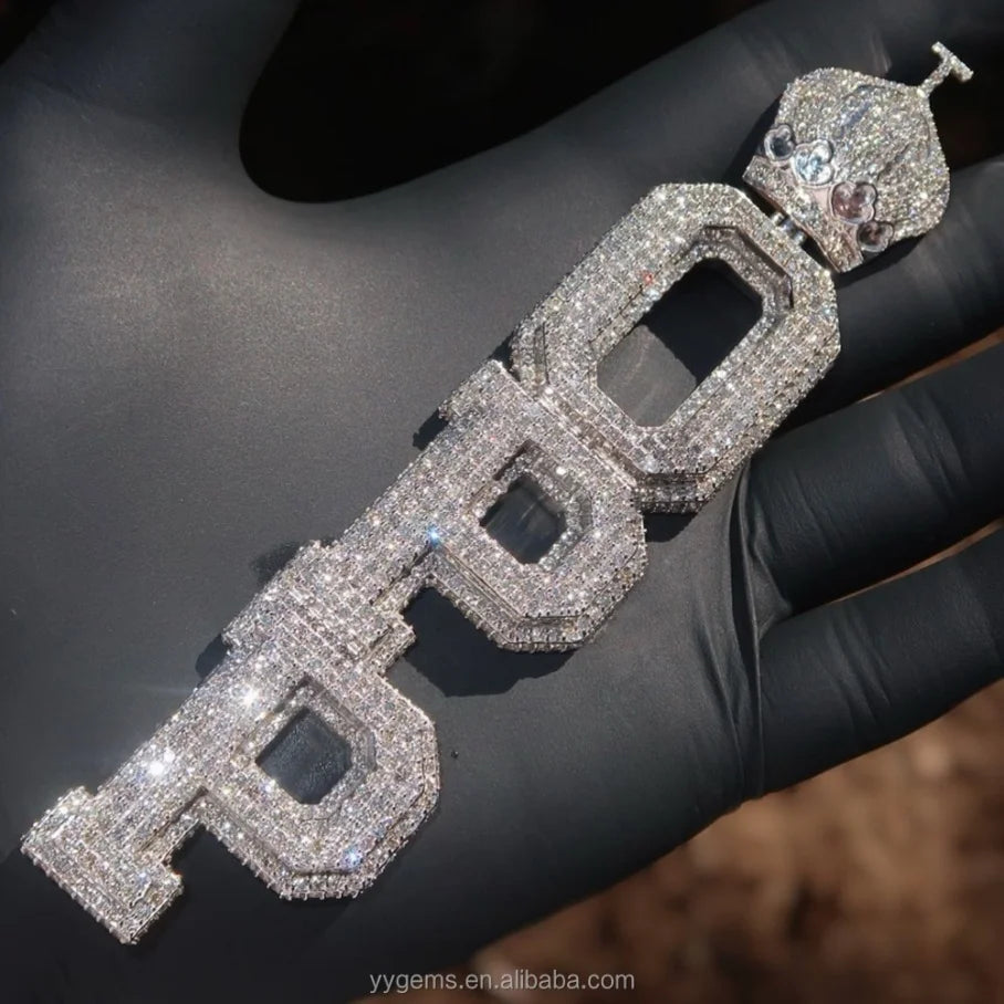 Custom Bail/logo Full Iced Out Moissanite Pendant Pass Diamond test 925 Silver Round Pendant Custom Letter Pendants Jewelry