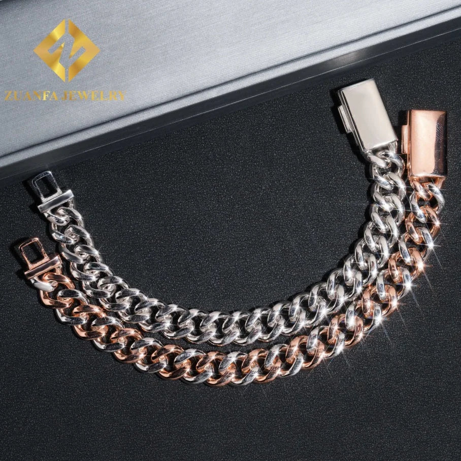 13mm Two ToneJewelry 925 Sterling Silver Moissanite Cuban Link Chain Hip Hop Cuban Iced Out Necklace Bracelet for Men Women