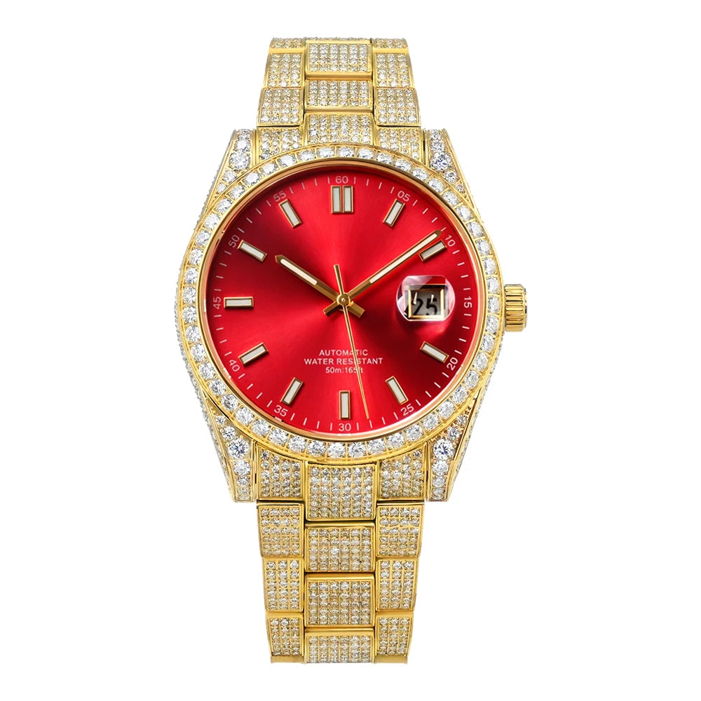 Hip Hop Bust Down Custom Automatic Mechanical Watches Luxury Brand Gold Iced Out VVS Moissanite Diamond Watch for Men  8215