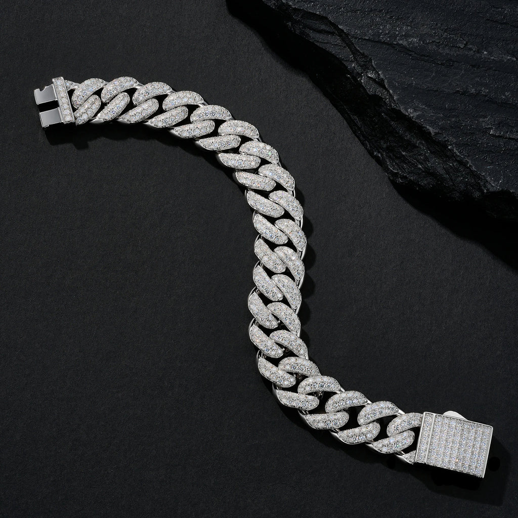 Pass Diamond Tester 925 Sterling Silver Hip Hop 18mm Mosaic Set Moissanite Cuban Chain Clasp for Gift Party Wedding Bracelet